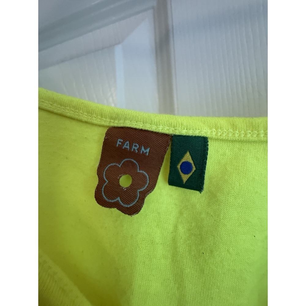Farm Rio Crop Top Set Womens Neon Yellow Mesh Sheer Layered 2 Piece - Picture 5 of 8